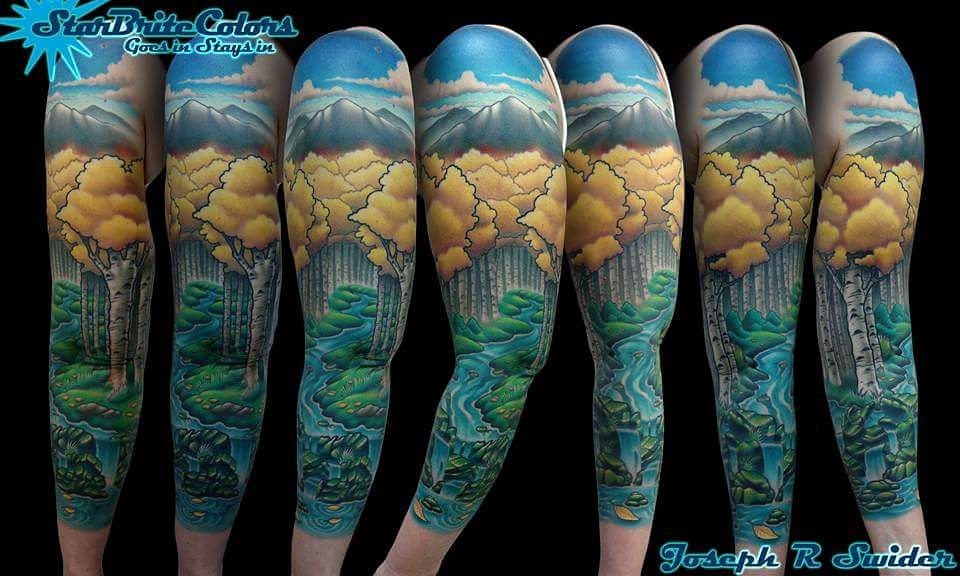New Hampshire Nature Sleeve Tattoo by tattoo artist Cracker Joe Swider in CT